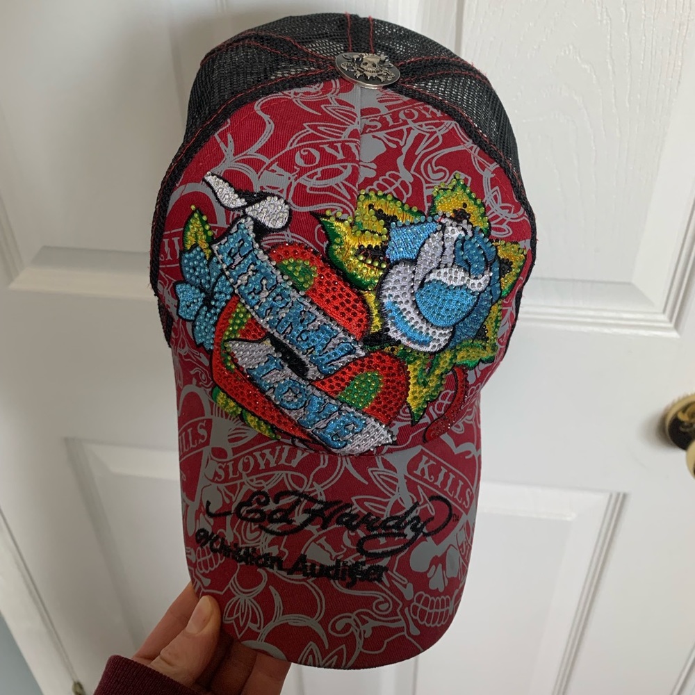 Ed Hardy bedazzled trucker hat